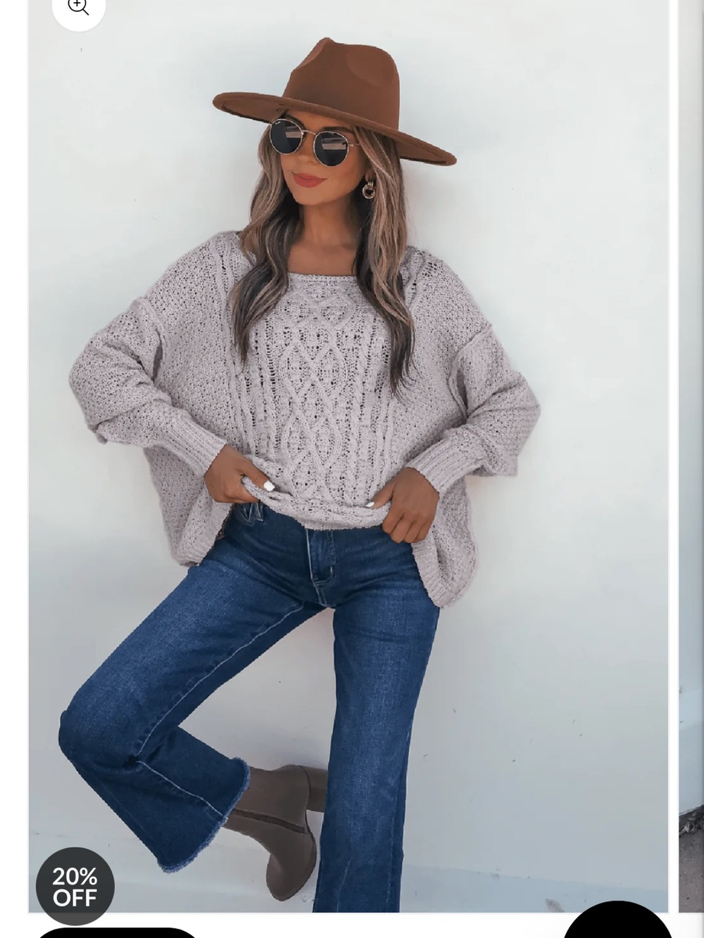 BE COOL Cable Knit Scoop Neck Sweater - Light Taupe